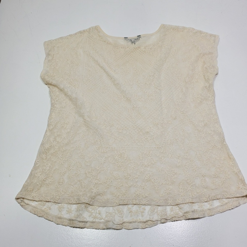 Lauren Ralph Woman Top 2X Ivory Lace Pullover Stretch Knit Lightweight Casual
